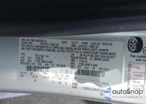 2012 Ford Fiesta Se из США, поврежденный, VIN 3FADP4EJ8CM216367